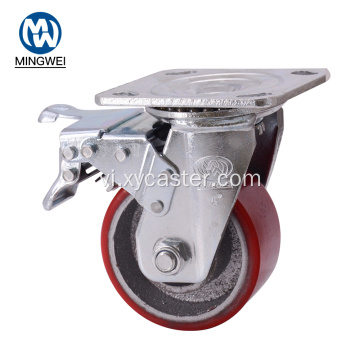 PU 4 inch màu đỏ trên Caster gang